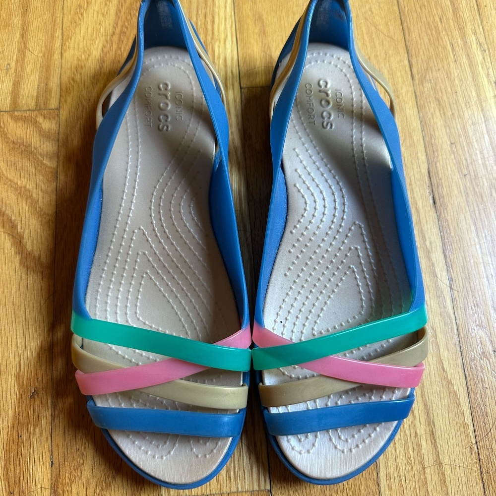 Crocs Isabella Huarache Iconic Slip On Sandals Jelly Rainbow Colorful Size 8